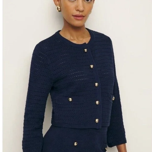 Reformation Navy Cardigan with Gold Buttons - Picture 2 of 10